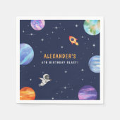 宇宙をテーマとしたかわいい誕生日パーティー水彩 スタンダードカクテルナプキン (正面)