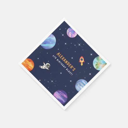 宇宙をテーマとしたかわいい誕生日パーティー水彩 スタンダードカクテルナプキン (角)