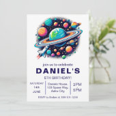 宇宙をテーマにしたカスタム誕生日パーティー 招待状 (スタンド正面)