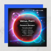 宇宙をテーマにしたバーチャル誕生日パーティー 招待状 (正面/裏面)