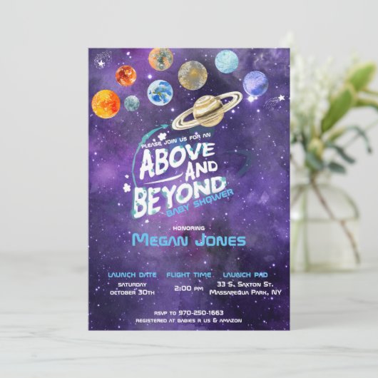 宇宙をテーマにしたベビーシャワー招待状 招待状 (スタンド正面)