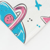 宇宙をテーマにしたホワイトバックグラウンドのドードル フリースブランケット (角)