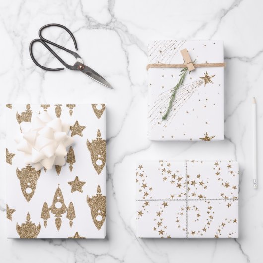 宇宙をテーマにしたラッピング紙セット ラッピングペーパーシート (正面)