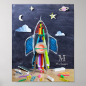 宇宙をテーマにしたロケット船~モノグラムカスタムキッズ ポスター (正面)