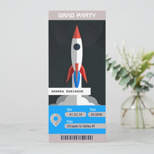宇宙をテーマにした卒業パーティー旅行チケット 招待状 (スタンド正面)