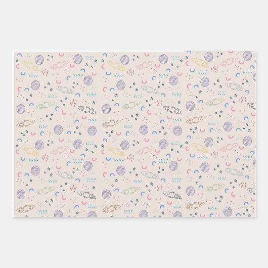 宇宙をテーマにした天文学大事な行事向けギフトラップ ラッピングペーパーシート (正面3)