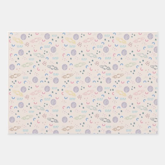 宇宙をテーマにした天文学大事な行事向けギフトラップ ラッピングペーパーシート (正面2)