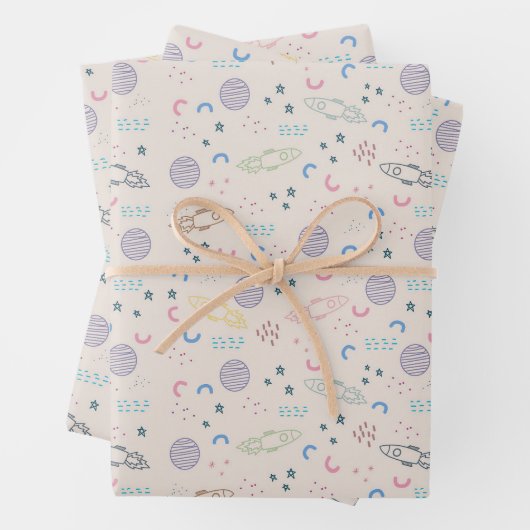 宇宙をテーマにした天文学大事な行事向けギフトラップ ラッピングペーパーシート (インサイチュ)