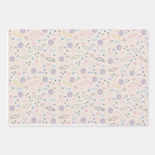 宇宙をテーマにした天文学大事な行事向けギフトラップ ラッピングペーパーシート (正面)