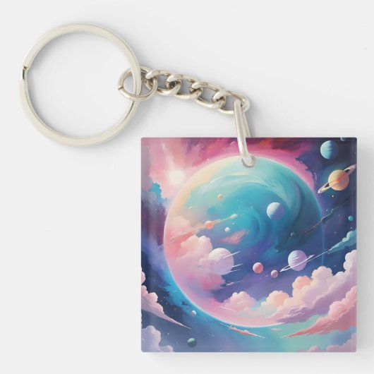 宇宙をテーマにした抽象芸術アート キーホルダー (正面)