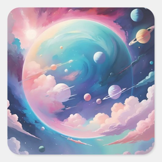 宇宙をテーマにした抽象芸術アート スクエアシール (正面)