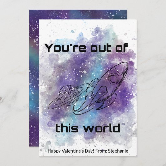 宇宙をテーマにした教室のバレンタインデーのカード シーズンカード (正面/裏面)