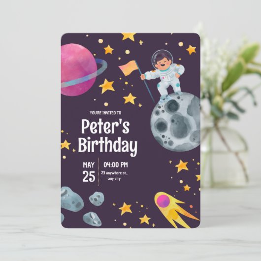 宇宙をテーマにした最高の誕生日パーティー 招待状 (スタンド正面)
