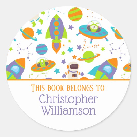 宇宙をテーマにした本は蔵書票 ラウンドシール (正面)