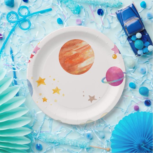 宇宙をテーマにした水の色のデザイン – ライト ペーパープレート (パーティー)