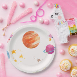 宇宙をテーマにした水の色のデザイン – ライト ペーパープレート