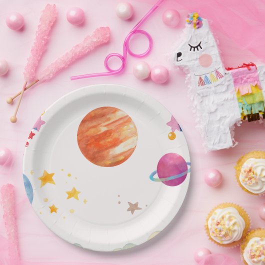 宇宙をテーマにした水の色のデザイン – ライト ペーパープレート (パーティー)
