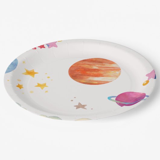 宇宙をテーマにした水の色のデザイン – ライト ペーパープレート (アングル)