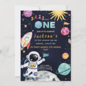 宇宙をテーマにした第1の誕生日パーティー 招待状 (正面)