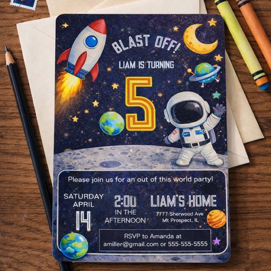 宇宙をテーマにした誕生日の大爆発 招待状