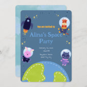 宇宙をテーマにした誕生日の招待状 招待状 (正面/裏面)