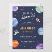 宇宙をテーマにした誕生日パーティーかわいい水彩 招待状 (正面)