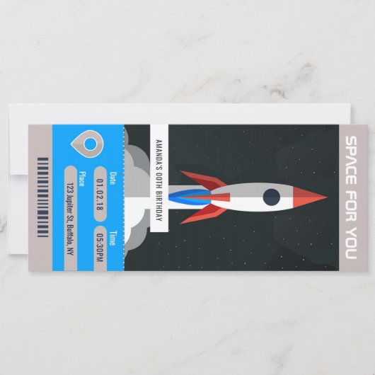 宇宙をテーマにした誕生日パーティー旅行チケット招待状 招待状 (正面)