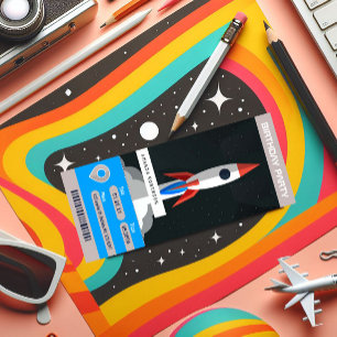 宇宙をテーマにした誕生日パーティー旅行チケット 招待状