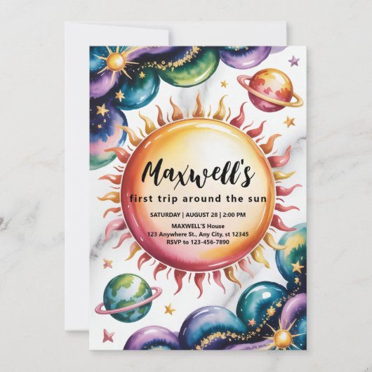 宇宙をテーマにした誕生日パーティー 招待状 (正面)