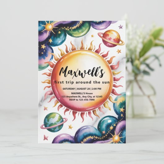 宇宙をテーマにした誕生日パーティー 招待状 (スタンド正面)