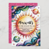 宇宙をテーマにした誕生日パーティー 招待状 (正面/裏面)