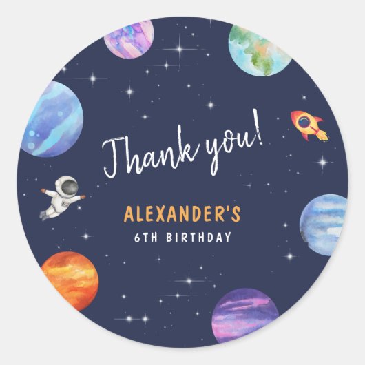 宇宙をテーマにした誕生日会お願いありがとう ラウンドシール (正面)
