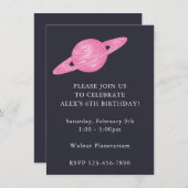 宇宙をテーマにした青とピンクの惑星パーティー 招待状 (正面/裏面)