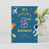 宇宙をテーマにした5歳の誕生日招待状（男の子向け） 招待状 (スタンド正面)