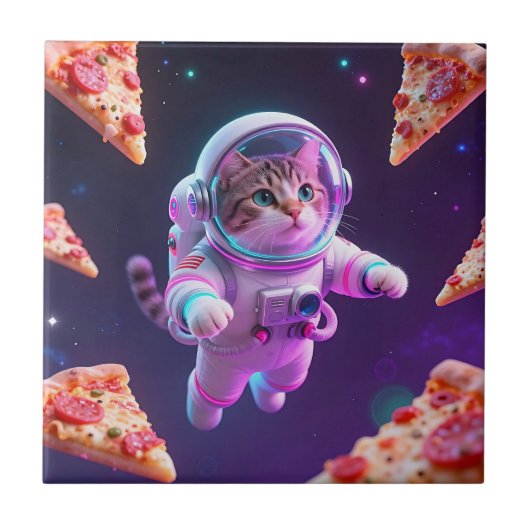 宇宙を冒険する宇宙飛行士の可愛い猫 タイル (正面)