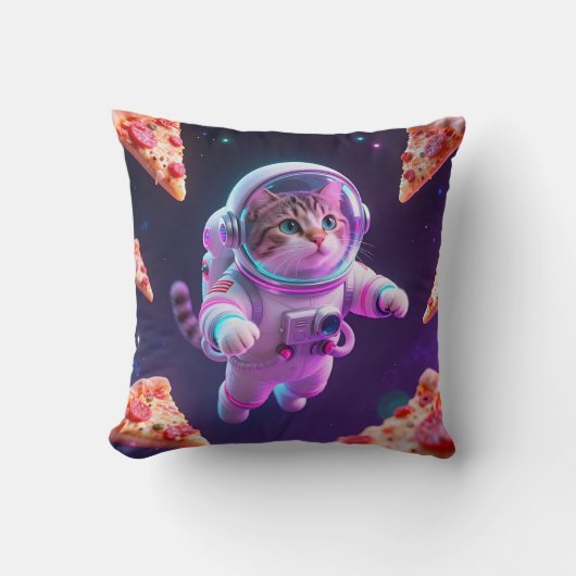 宇宙を冒険する宇宙飛行士猫 パスタのピザ クッション (正面)