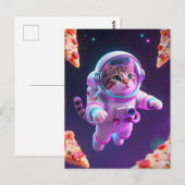 宇宙を冒険する宇宙飛行士猫:ピザが浮かぶ夢の世界 ポストカード (正面/裏面)