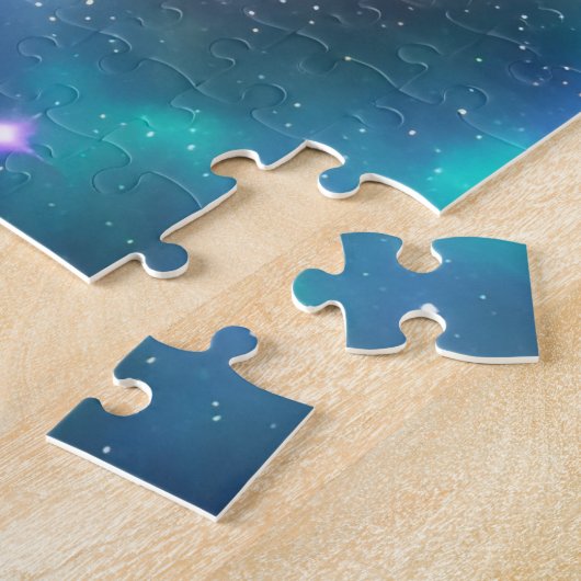 宇宙を周回する宇宙おもしろい紫色の惑星 ジグソーパズル (側面)