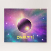 宇宙を周回する完璧な宇宙紫色の球体 ジグソーパズル (横)