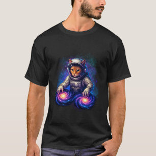 宇宙を回す猫DJ宇宙飛行士ターンテーブル Tシャツ