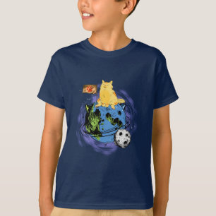 宇宙を回る猫のTシャツ(男の子用) Tシャツ