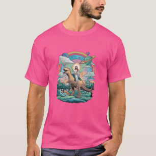 宇宙を征くティラノサウルスに乗ったイエス・キリスト メン・サイエンスフィクション B Tシャツ