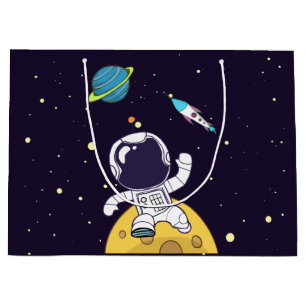 宇宙を探検している宇宙飛行士 ラージペーパーバッグ