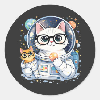 宇宙を探索する愛らしい宇宙飛行士猫 ラウンドシール