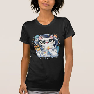 宇宙を探索する愛らしい宇宙飛行士猫 Tシャツ
