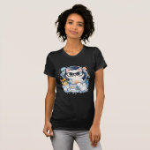 宇宙を探索する愛らしい宇宙飛行士猫 Tシャツ (正面フル)