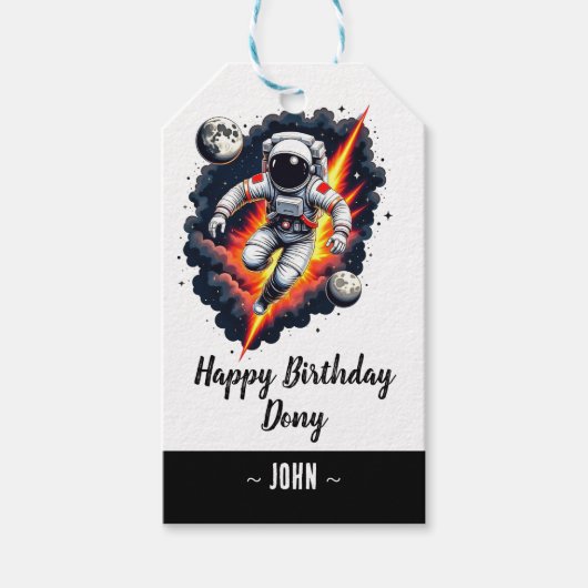 宇宙を探索する誕生日 ギフトタグ (正面)
