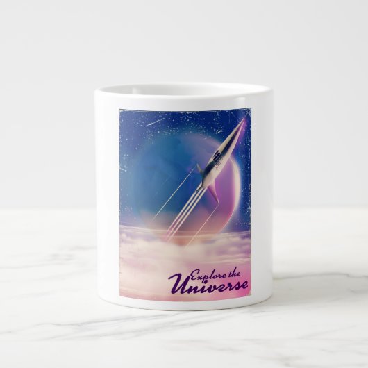 宇宙を探索 ビンテージ宇宙ポスター ジャンボコーヒーマグカップ (正面)