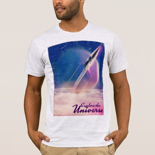 宇宙を探索 ビンテージ宇宙ポスター Tシャツ (正面)