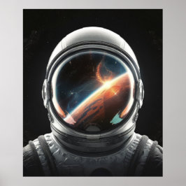 宇宙を映す宇宙飛行士のヘルメット ポスター